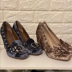 #151. BOGO Naughty Monkey Velvet Studded Wedges